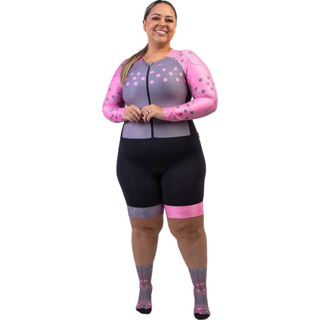 Macaquinho Manga Longa SportXtreme Adventure Los Angeles Cinza e Rosa