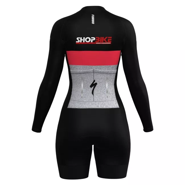 Macaquinho Shopbike Furbo Manga Longo Feminino Forro Blade Preto, Cinza  e Vermelho