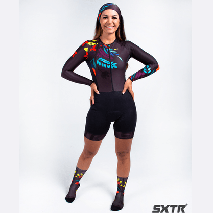 Macaquinho SportXtreme Comfort Manga Longa IVY Preto e Roxo e Azul