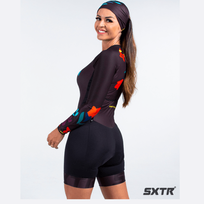 Macaquinho SportXtreme Comfort Manga Longa IVY Preto e Roxo e Azul