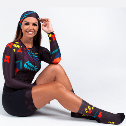 Macaquinho SportXtreme Comfort Manga Longa IVY Preto e Roxo e Azul