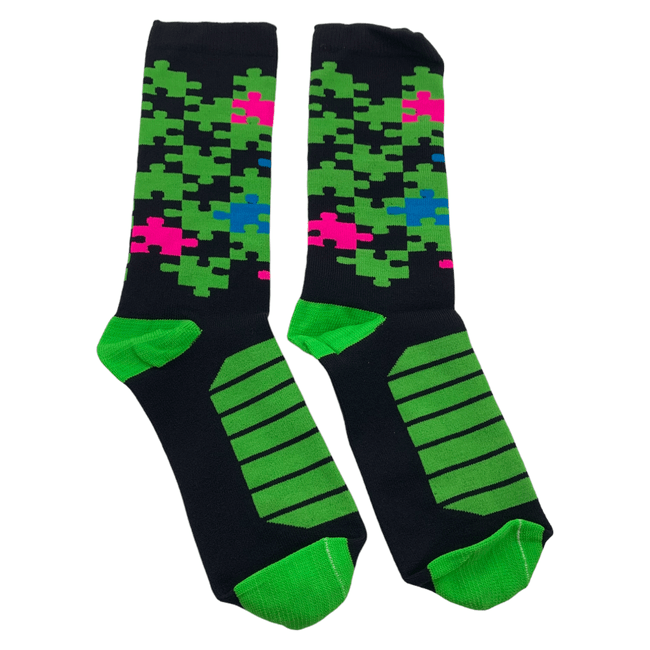 Meia Barbedo Camer Quebra Cabeça Preto e Verde