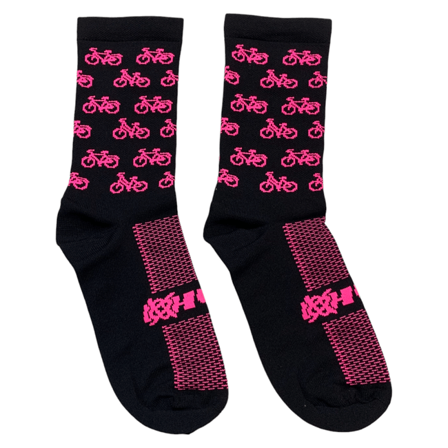 Meia Hupi Bike - Pés Menores 34 ao 38 Preto e Rosaㅤㅤㅤㅤㅤ