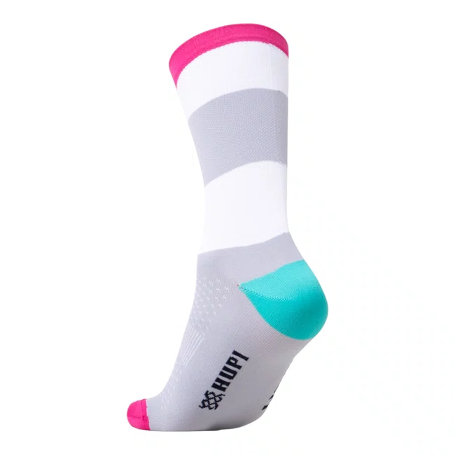 Meia Hupi Quadra Branco, Cinza e Rosa