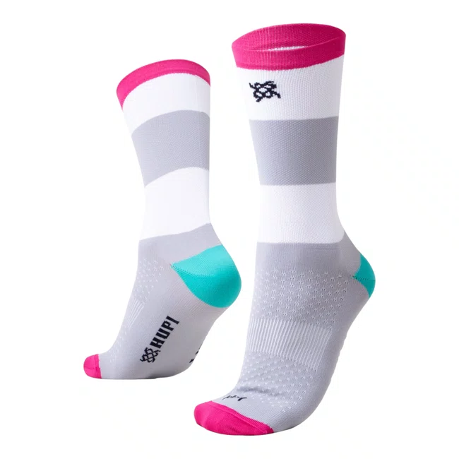Meia Hupi Quadra Branco, Cinza e Rosa