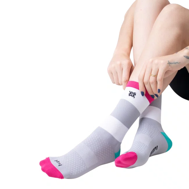 Meia Hupi Quadra Branco, Cinza e Rosa