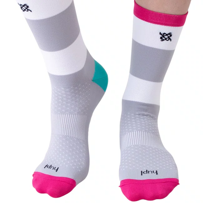 Meia Hupi Quadra Branco, Cinza e Rosa