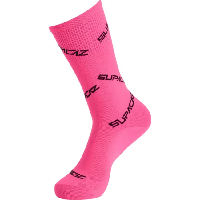 Meia Specialized Cano Alto Supacaz Supasox Twisted Black e Neon Pink