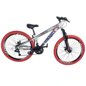 Bicicleta Vikingx  Aro 26 Tuff 25 Shimano 21V Prata Azul e Vermelho Bicicleta Vikingx  Aro 26 Tuff 25 Shimano 21V Prata Azul e Vermelho