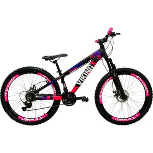Bicicleta VikingX Tuff 25 Aro 26 Tourney 21v Preto e Rosa