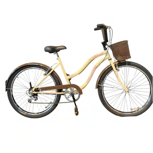 Bicicleta Dalannio Beach Retrô Aro 26 6v Feminina Bege e Marrom