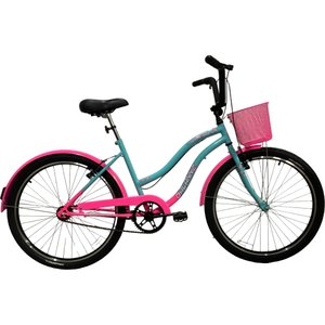 Bicicleta Dalannio Beach Retrô Aro 26 Azul e Rosa Chiclete