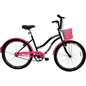 Bicicleta Dalannio Beach Retrô Aro 26 Feminina Preto e Rosa Chiclete