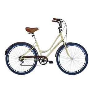 Bicicleta Dalannio Vintage Retro Aro 26 6v Feminina Bege e Marrom