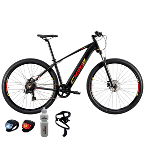 Bicicleta Oggi Big Wheel 8.0 E-bike Aro 29 Shimano 7v 2021 Preto e Vermelho e Amarelo