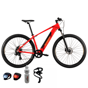 Bicicleta Oggi Big Wheel 8.0 E-bike Aro 29 Shimano 7v 2021 Vermelho e Dourado