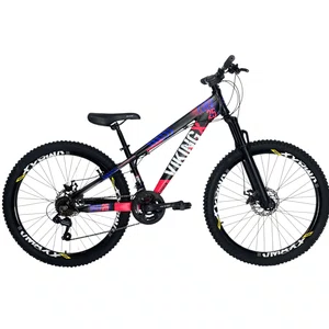 Bicicleta Vikingx Tuff-25 Aro 26 Shimano 21v Preta e Rosa e Azul e Branca Bicicleta Vikingx Tuff-25 Aro 26 Shimano 21v Preta e Rosa e Azul e Branca