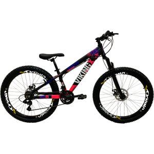 Bicicleta Vikingx Tuff 25 Aro 26 Shimano 21v Preto e Rosa