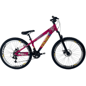 Bicicleta VikingX Tuff 25 Aro 26 Tourney 21v Rosa e Azul e Amarelo