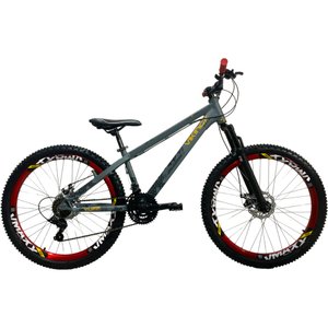 Bicicleta VikingX Tuff 30 Aro 26 Tourney 21v Cinza e Amarelo e Vermelho