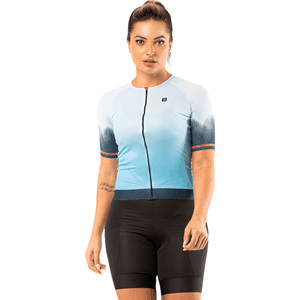 Camisa Jersey Furbo Manga Curta Feminina Donna Ragazza Sky Azul Claro e Azul Escuro e Rosa