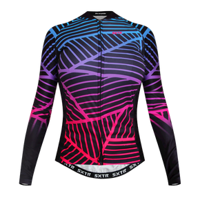 Camisa Sport Xtreme Slim Manga Longa Leaf Feminino Preto e Rosa e Azul