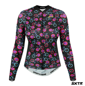 Camisa SportXtreme Slim Manga Longa Cycling Feminino Preto e Rosa