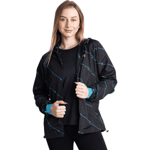 Jaqueta Corta Vento com Capuz Hupi Preto e Azulㅤㅤㅤㅤㅤㅤㅤㅤ