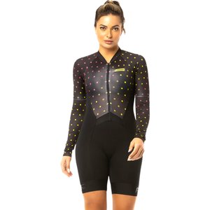 Macaquinho Feminino Furbo Emana New Brand Manga Curta com Manguito Preto e Rosa e Amarelo