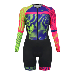 Macaquinho Sport Xtreme Comfort Manga Longa Diana Roxo e Verde e Rosa