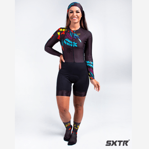 Macaquinho SportXtreme Comfort Manga Longa IVY Preto e Roxo e Azul