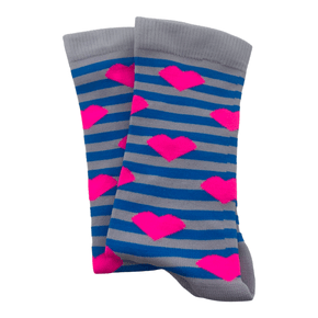 Meia Barbedo Camer Coração Listras Cinza e Azul e Rosa