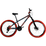 Bicicleta Vikingx Tuff X-35 Shimano 21V com Roda Laranja e Guidão Vermelho Aro 26 Azul Petróleo e Laranja